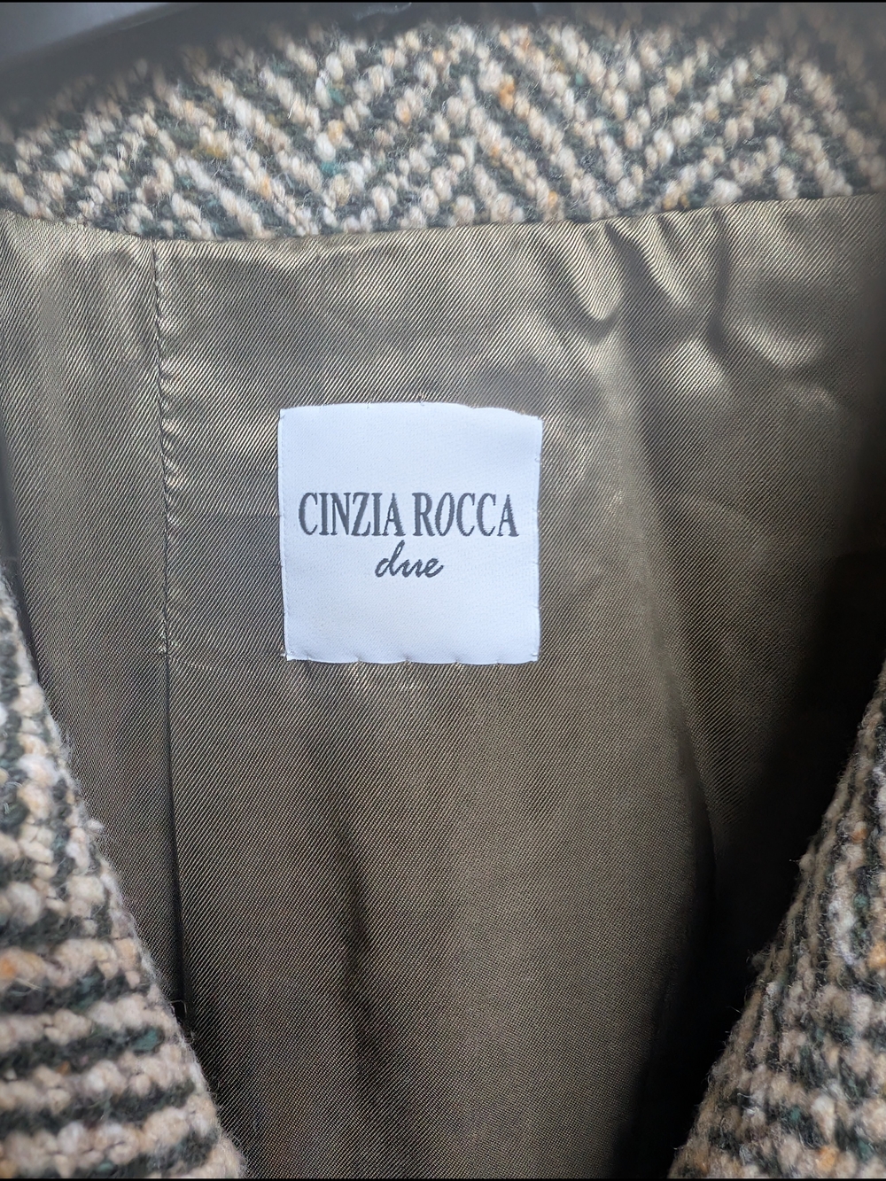 Cinzia Rocca Due Women's Herringbone Wool Coat - Beige/Green, sz 2 - Picture 2 of 8